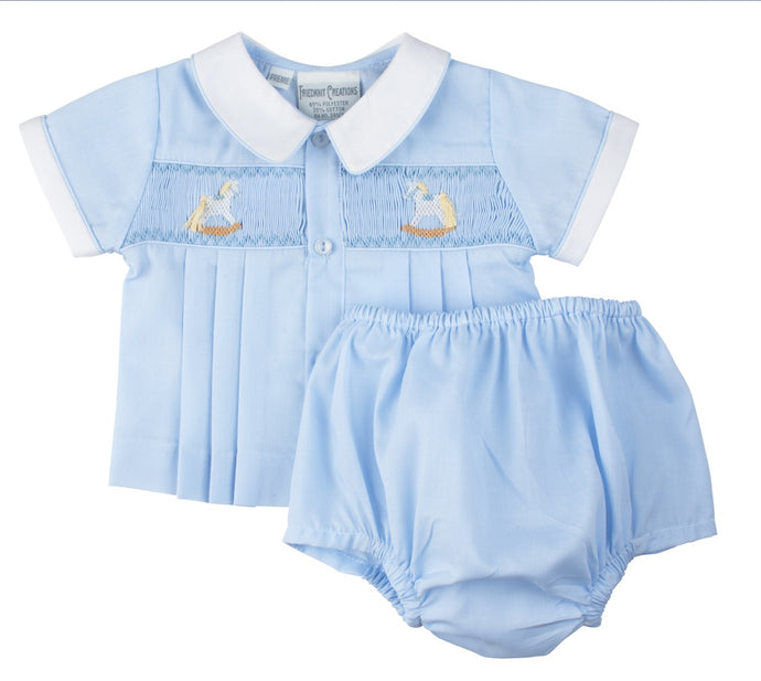 Preemie Rocking Horse Smocked Diaper Set