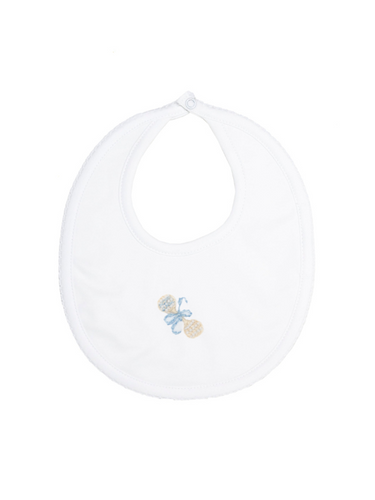 Blue Heirloom Rattle Pima Baby Bib