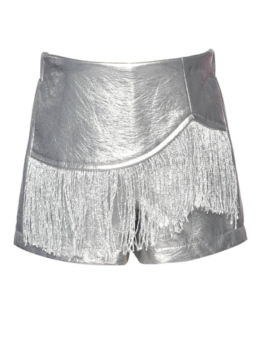 FAUX LEATHER METALLIC SKORT W/ FRINGE DETAIL