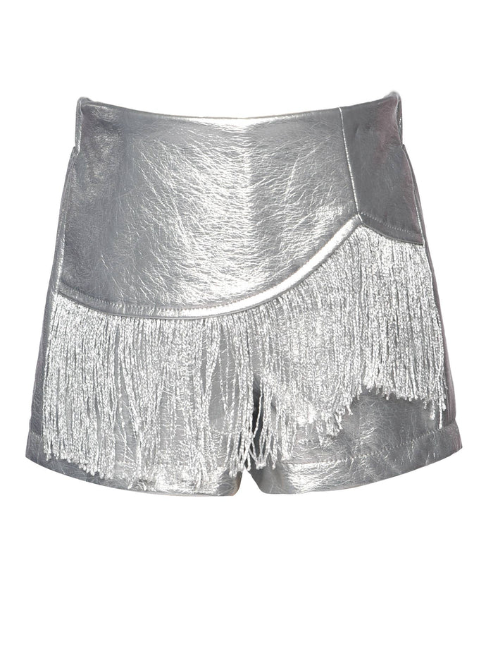 FAUX LEATHER METALLIC SKORT W/ FRINGE DETAIL