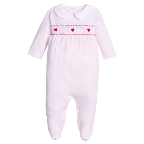 Smocked Footie Pink Hearts