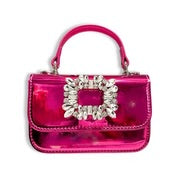 Rhinestone Decor Patent Purse Fuchsia