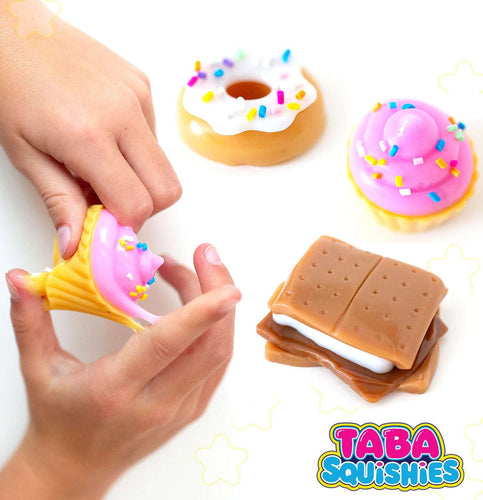 MushMeez Taba Squishies Yummy Mini Cupcake, Donut & S'Mores Mini Squeeze Toy 3-Pack