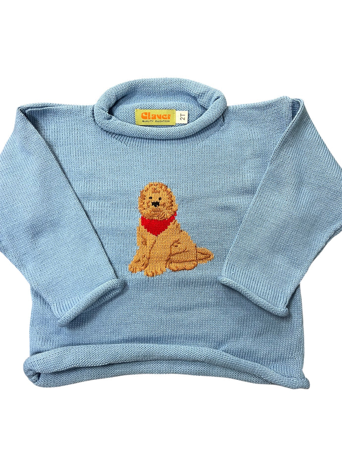 Roll Neck Sweater, Doodle on Chambray