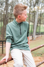 Boys Pro Performance 1/4 Zip Pullover Camping Hedge Green Stripe