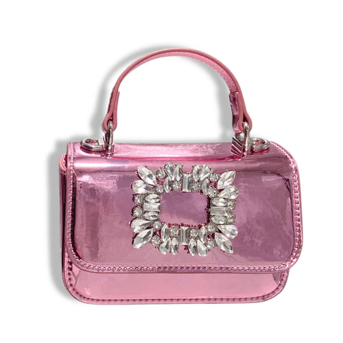 Rhinestone Decor Patent Purse,Pink