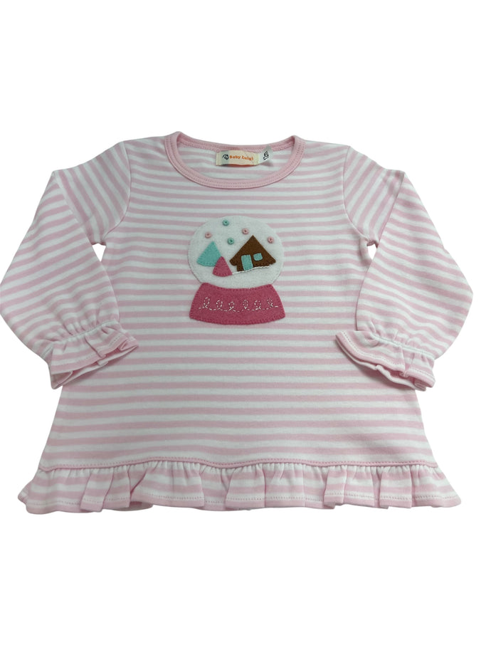 Girls LS T-Shirt, Snowglobe on Stripe