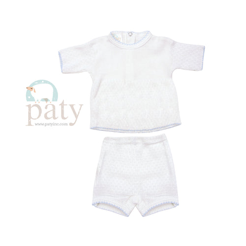 White/Blue SS Top (Snaps in Back) w/ Boxers #130