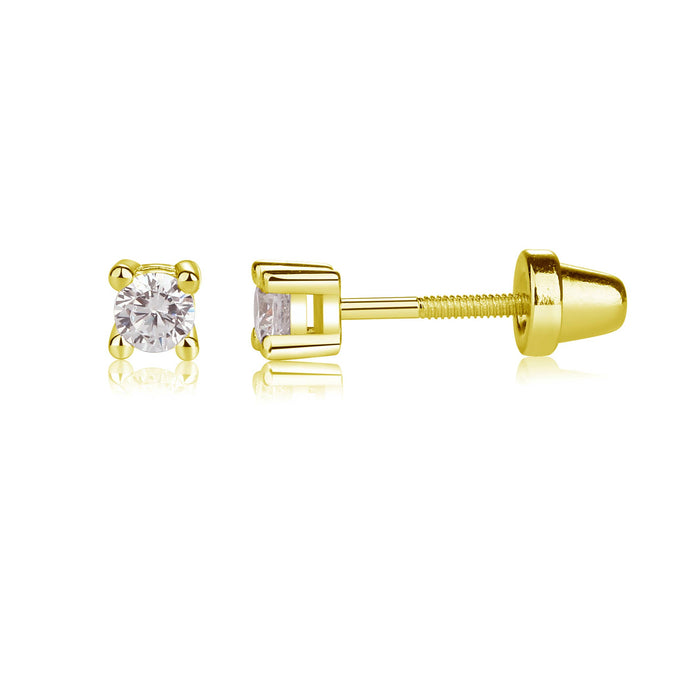 Kids 14K Gold Clear CZ Earrings