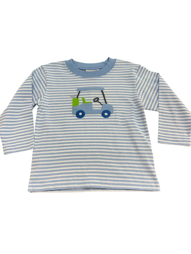 L/S T-Shirt, Golf Cart on Blue Stripe