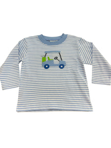 L/S T-Shirt, Golf Cart on Blue Stripe