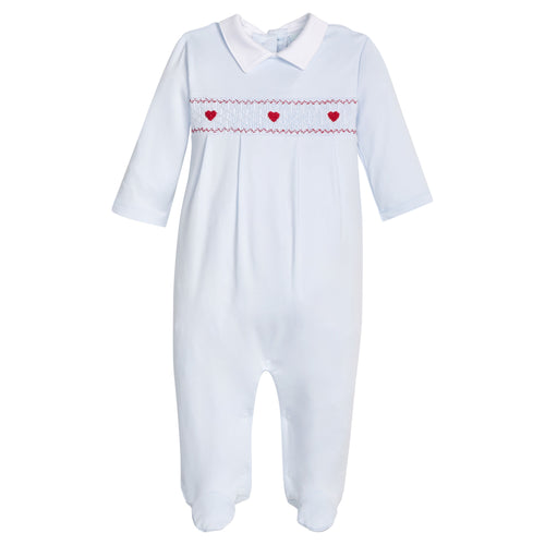 Smocked Footie Blue Hearts