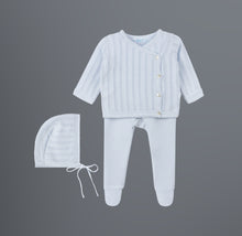 Blue Pointelle Knit Wrap Set With Hat