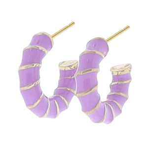 LAVENDER ENAMEL GOLD TWISTED HOOP EARRING