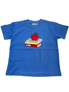 Boys Short Sleeve Shirt Apples with Stacked Books