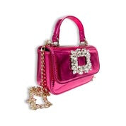 Rhinestone Decor Patent Purse Fuchsia