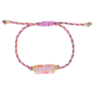 Kids 6-Sided Enamel Cylinder Bar, Lavender "DANCE" and Multi Retro Hot Pink, Orange, Lavender with Daisies Bracelet