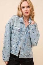 2 Distressed Jewel Embellish Stone Denim Jacket