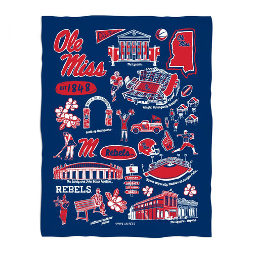 Ole Miss Rebels Hand Sketched Minky Blanket