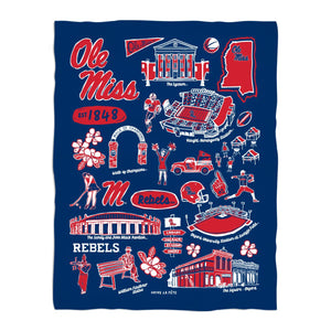 Ole Miss Rebels Hand Sketched Minky Blanket