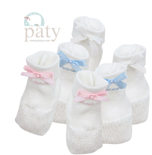 White NO BOW Booties w/Trim #158