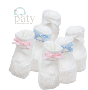 White NO BOW Booties w/Trim #158