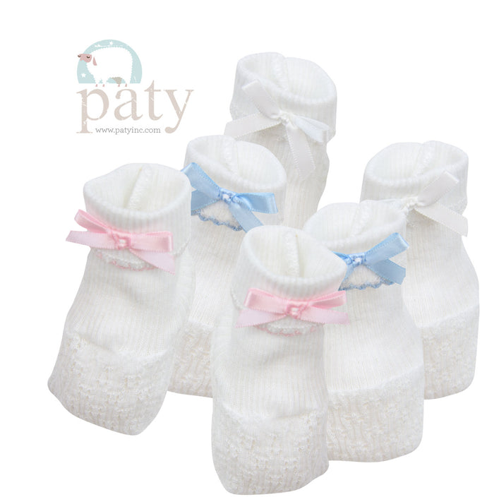 White NO BOW Booties w/Trim #158