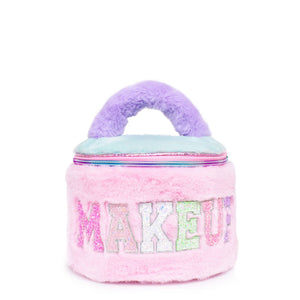 'Makeup' Colorblocked Plush Rounded Glam Bag