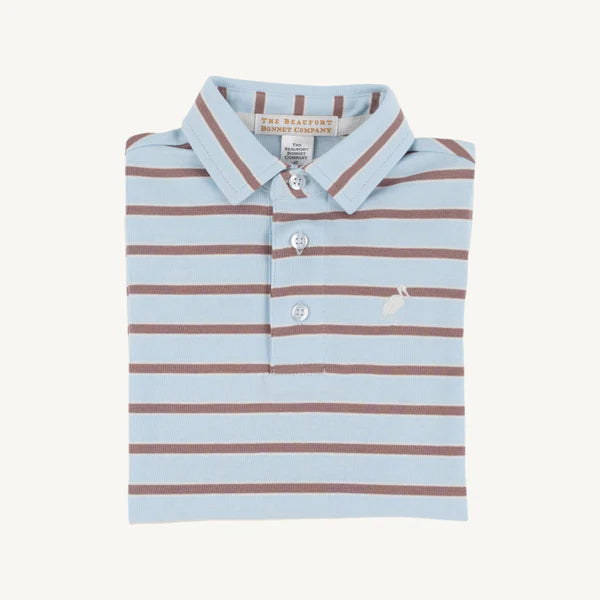Prim & Proper Polo Buckhead Blue, Palmetto Peal, & Gray Bay Brown Stripe with Palmetto Pearl Stork