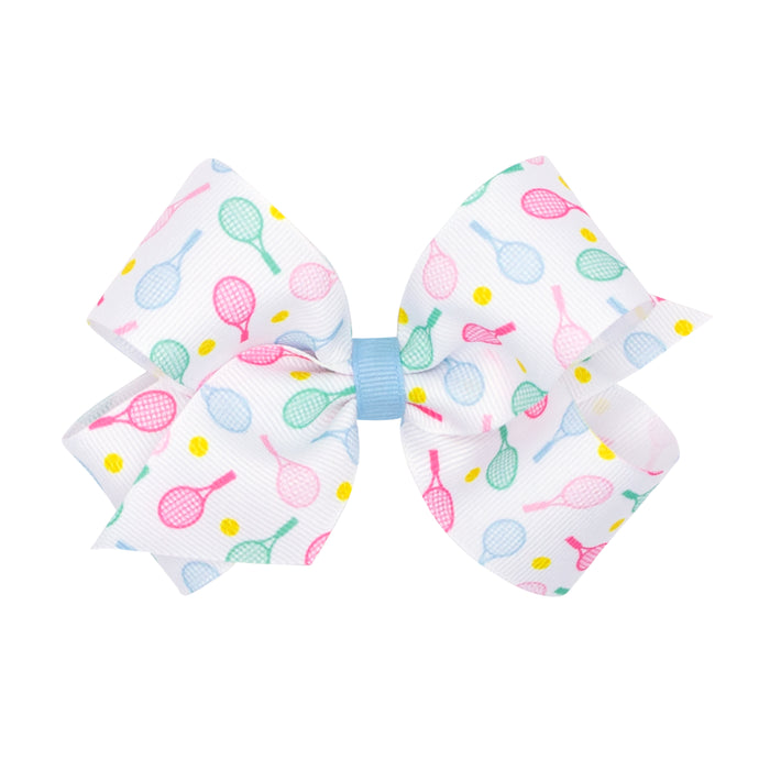 Medium Tennis Racket Print Grosgrain Hair Bow