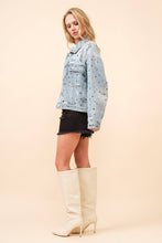 2 Distressed Jewel Embellish Stone Denim Jacket
