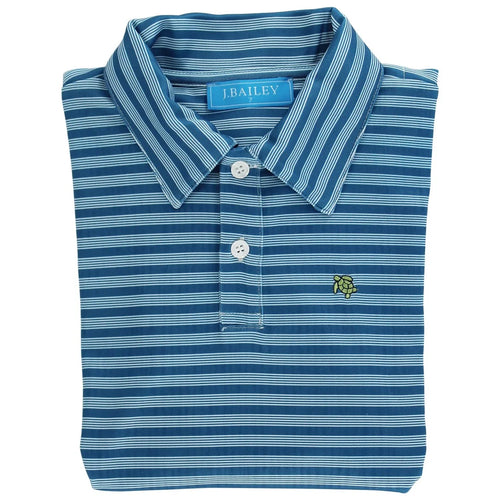 Cornflower, LS Striped Performance Polo