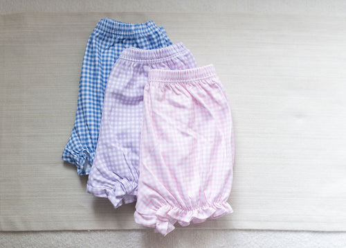 Girls Pima Knit Bloomers, Lavender Gingham