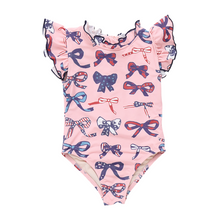 Girls Jennifer Swim Suit Pink Patriotic Bows