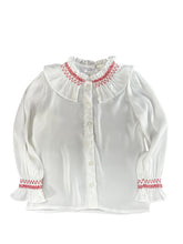 Liz Top White with Red LS