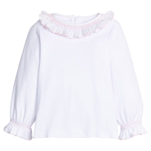 Smocked Madeline Blouse White w/ Light Pink