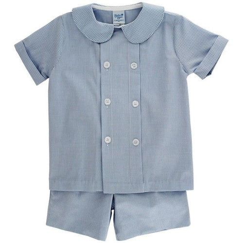 Blue Microcheck Boy Short Set