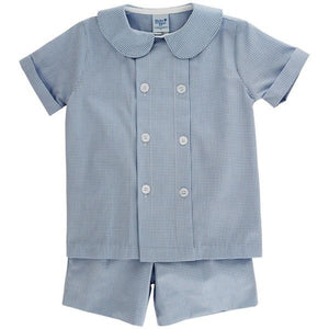 Blue Microcheck Boy Short Set