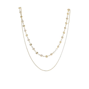 12", 15" 18K GOLD PLATED GOLD TWISTED STAR, FLAT CHAIN 2 LAYER NECKLACE WITH PEARL ACCENTS PENDANT