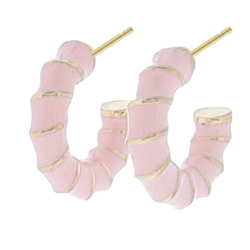 LIGHT PINK ENAMEL GOLD TWISTED HOOP EARRING