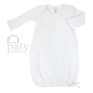 White/Pink Paty Knit Overlap Shoulder Gown #115
