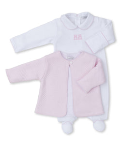 Pink Baby Bear Cub Footie w/ Jacquard Jacket Set