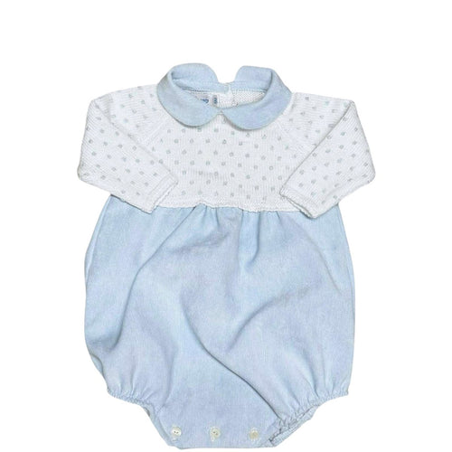 White with Light Blue Corduroy Bubble with Bitty Dot