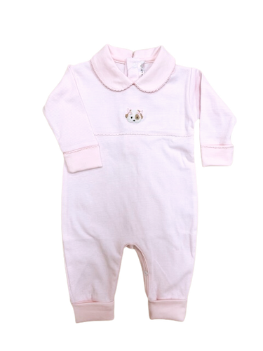 Spotted Puppy Girl Light Pink Stripe Pima Playsuit