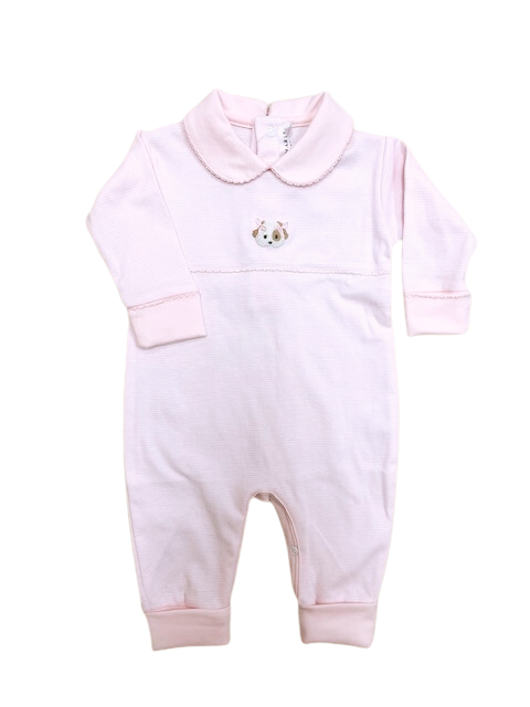 Spotted Puppy Girl Light Pink Stripe Pima Playsuit