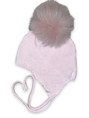 Light Pink Pom Aviator Hat with Light Pink Pom