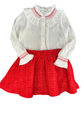 Liz Top White with Red LS