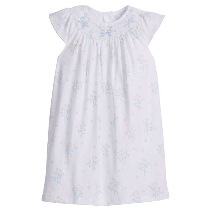 Smocked Bishop Dress Blue Bow Bouquet