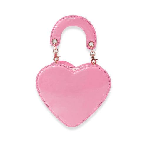 Heart Shaped Patent Leather Purse Pink