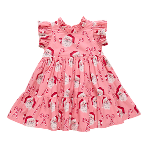 Girls Jennifer Dress - Pink Candy Cane Santa